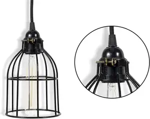 Suspension moderne Lustre Rustique État Cylindre Métal Fil Suspendu Lampe Cage Abat-Jour