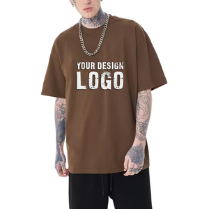 T-shirt pour homme en coton uni décontracté à manches courtes, taille plus, logo personnalisé, 260g, épaules tombantes, t-shirts pour homme surdimensionnés - Product Image 3