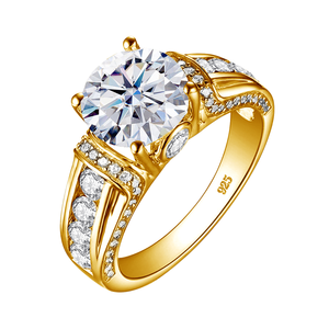 Anillos de Boda de Lujo para Mujer, Chapados en Platino, Plata de Ley 925, Moissanita Redonda de 2 Quilates con Corte Brillante y Engaste de Garras - Product Image 1