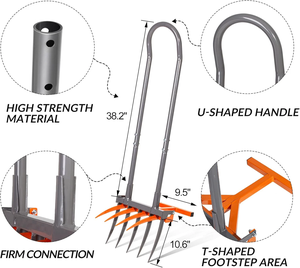 Fourche à bêcher JH-Mech avec poignée ergonomique en forme de U pour le jardinage, l'aération du sol argileux pour la ferme, fourche large en acier au carbone - Product Image 2