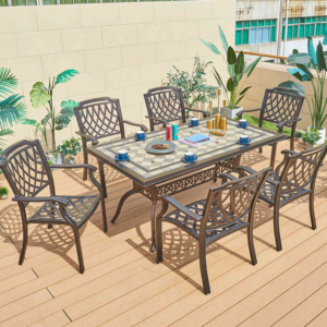 Gốm đúc nhôm 4-6 chỗ ngồi hình chữ nhật ăn uống đặt ngoài trời Patio nhà hàng ghế vườn Bảng đồ nội thất cho công viên hoặc biệt thự - Product Image 5