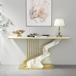 <span class=keywords><strong>Mesa</strong></span> <span class=keywords><strong>Consola</strong></span> de Lujo Ligero con Tapa Semicircular de Pizarra y Estructura Metálica, Diseño Nórdico Minimalista Moderno, Mueble para el Hogar, Entrada y Pasillo - Product Image 1