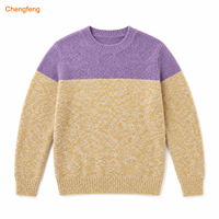 Pull vintage pour homme, couleur mélangée, col rond, manches longues, tricoté