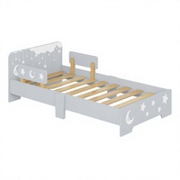 Lit pour tout-petit Grey Moon Star avec support en lattes de bois et barrières de sécurité, chambre d'enfant, lit pour enfants