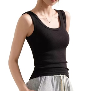 Chaleco de punto acanalado para mujer al por mayor, top sin mangas de color liso con cuello en U, camiseta de punto sencilla, chaleco informal básico para verano. - Product Image 1