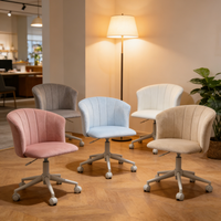 Chaise de coiffeuse confortable avec dossier enveloppant en tissu velours et coutures verticales, pieds blancs, vérin à gaz, pour chambre à coucher