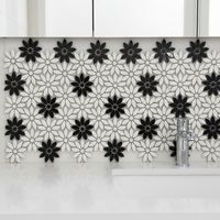 Mosaïque de marbre beige et marron à motifs floraux, découpée au jet d'eau, pour projets muraux d'hôtels