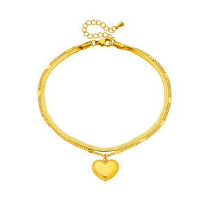 Chaîne de cheville double rang en acier inoxydable doré avec pendentif cœur gravé « Je t'aime », bijou de pied minimaliste pour femme au quotidien - Product Image 6