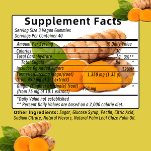 Complément alimentaire naturel à base de curcuma et de gingembre pour une peau saine et la promotion de la santé cardiaque, en forme de gummies, OEM/ODM. - Product Image 2