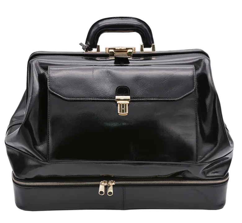 Professional Custom Black Vintage Large Capacity Satchel Medical Bag Genuine Leather Doctor's Bag