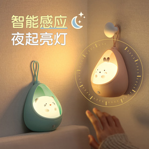 Smart <b>Sensor</b> Night <b>Light</b> <b>Led</b> Rabbit Shape Usb Charging Wall Mount Bedroom Bedside Lamp For Home Ambient Lighting - Product Image 1