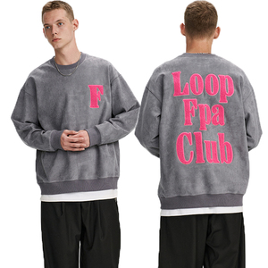 Pull à col rond en coton éponge à lettres, surdimensionné, uni, streetwear, pour couple, épaules tombantes, automne, vente en gros - Product Image 2