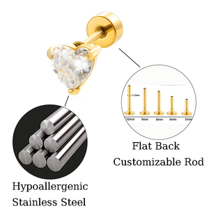 <span class=keywords><strong>Orecchini</strong></span> in <span class=keywords><strong>Acciaio</strong></span> <span class=keywords><strong>Chirurgico</strong></span> Hengsen con Zirconi a Forma di Cuore e Quadrato, Gioielli per Piercing Labret, Trago ed Elica - Product Image 2