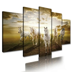 Affiche moderne personnalisée de peintures à l'huile d'animaux 5 panneaux cheval blanc toile imprimée Art cadre mural oeuvre pour la décoration intérieure - Product Image 5