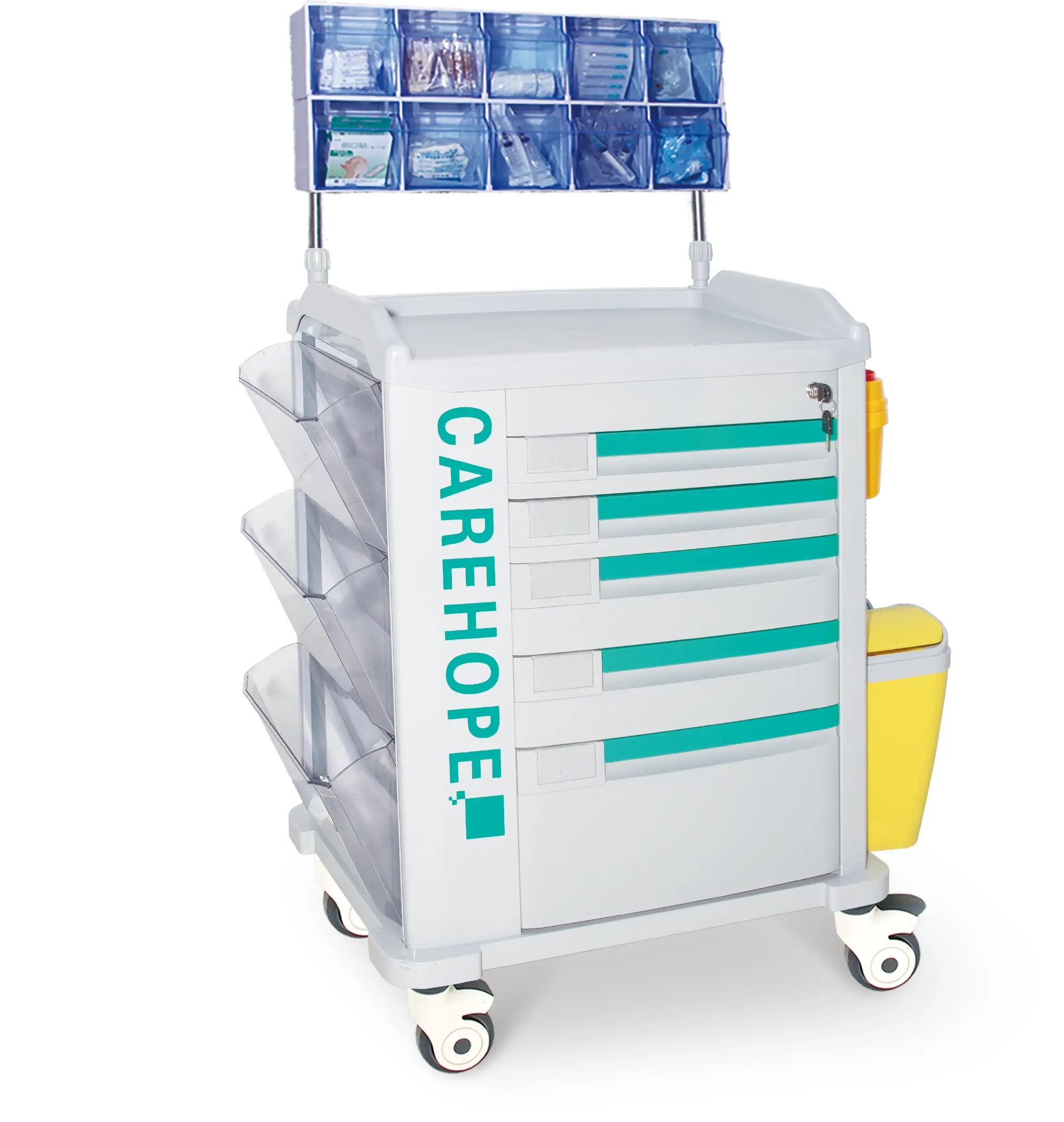 Медицинская недорогая Больничная пластиковая тележка для экстренной реанимации с 5 ящиками, медицинская тележка для анестезии