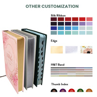 Bible Sainte grand format en cuir PU rose avec impression couleur, indexation par pouce, design personnalisé et bordure dorée – Vente en gros