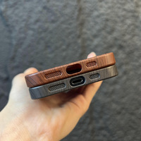 Il convient à l'étui de téléphone portable IPhone15ProMax avec grande fenêtre Grain de bois magnétique 13 étui de protection miroir 14