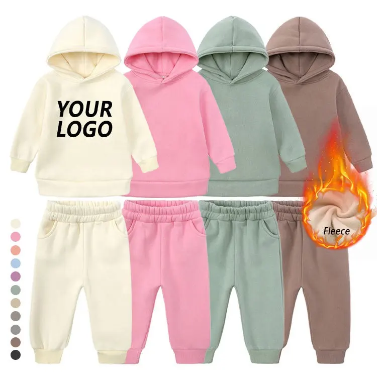 Tùy Chỉnh Thương Hiệu Cotton Mùa Thu Mùa Đông Chàng Trai Cô Gái Quần Áo Bộ Bé Trẻ Em Áo Thun Sweatpants Hoodies Trẻ Em Sweatsuit Bộ