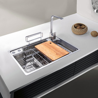 Évier de cuisine rectangulaire multifonctionnel de luxe moderne à encastrer, grande cuve unique en acier inoxydable 304 avec accessoires