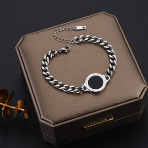 Chunky <b>Chain</b> Bracelet Gold Round Plaque <b>Titanium</b> Steel Unisex Jewelry Fashion Accessory - Product Image 2