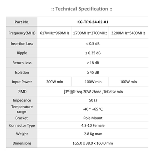 Triplexor de Banda Ancha 617-5400MHz, Combinador y Divisor de Tres Bandas, Baja Pérdida de Inserción, Alta Aislación, Estación Base DAS - Product Image 2