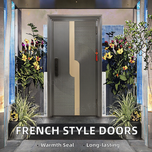 Ensemble Skyland Double porte d'entrée en bois de style français avec pivot en fer forgé en fibre de verre et acier - Product Image 3