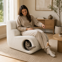 Fauteuil lounge moderne pour humains et animaux avec tunnel cachette pour chat, canapé en mousse sans armature pour salon et chambre