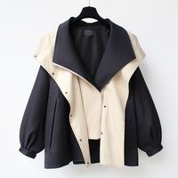 Veste coupe-vent pour femmes, à blocs de couleur, asymétrique, avec grand col à revers, fermeture éclair, coupe ample, ceinturée, trench-coat court pour femmes