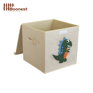 Dinosaur Print Fabric <strong>Storage</strong> <strong>Cube</strong> 33*33*33cm, Foldable Kids Toy Organizer <strong>Bin</strong> with Lid, Collapsible Nursery Shelf Basket OEM - Product Image 3