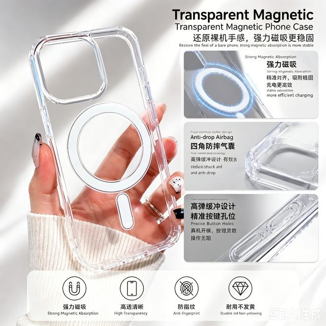Magnetic Wireless Charging Clear Case for iPhone 18 17 Air 16 15 Pro Max 14 Plus 13 11 12 TPU+PC Phone Cover With Animation