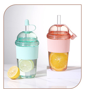 Gobelet en plastique transparent à <span class=keywords><strong>double</strong></span> <span class=keywords><strong>paroi</strong></span> de 430 ml, design mignon, <span class=keywords><strong>tasse</strong></span> à boire d'été avec paille, utilisation à domicile, mariages, tasses à thé, bière - Product Image 4