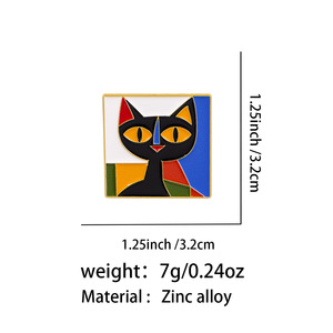 Pin de solapa de esmalte de gato negro abstracto cubista, broche de arte moderno con diseño geométrico cuadrado y bloques de color, para amantes del arte y regalos - Product Image 3