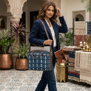 Handmade Blue Block Print Laptop <b>Bag</b> Cotton Office Messenger <b>Bag</b> Ethnic <b>Work</b> <b>Bag</b> - Product Image 2