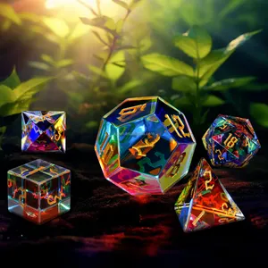 Customized Logo Natural Gemstone Dice Dnd Engraved DND Glass Dice Colorful Handmade Stone Polyhedral Dice Set For Tabletop Games