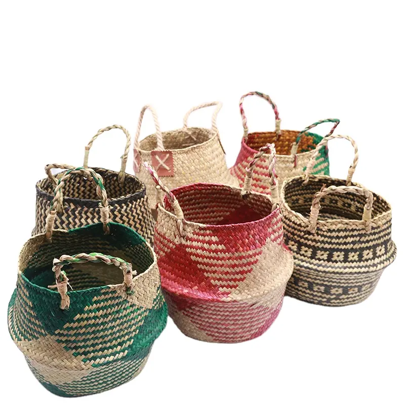 Home Decor Indoor Woven Basket Stroh Strand tasche Sea grass Woven Basket mit Griffen