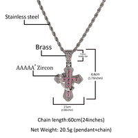 Collier pendentif croix couronne serti de zircone cubique rose taille princesse 5A+ style hip-hop pour hommes et femmes