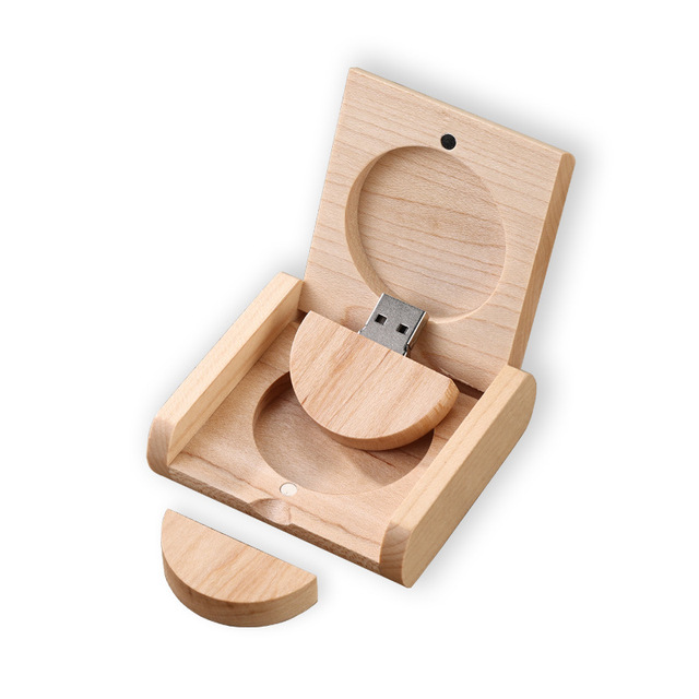 Wood 64GB USB Key Round Shape Wholesale Engraving logo Wood Usb Flash Drive