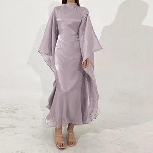 Gaun Abaya longgar kustom dengan gaun Maxi ikat pinggang kain Glitter untuk wanita Muslim