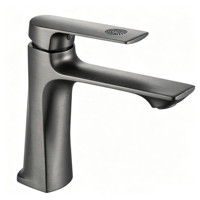 Robinet mélangeur moderne monocommande gris anthracite brossé pour lavabo de salle de bain, élégant robinet de lavabo pour salles de bain résidentielles et hôtelières