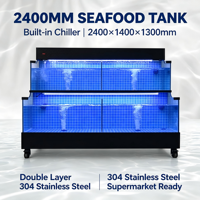 Bac à fruits de mer commercial d'occasion à double couche avec refroidisseur intégré, aquarium mobile en acier pour poissons vivants, idéal pour supermarchés et restaurants
