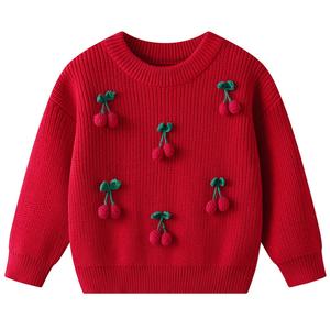 Pulls pour bébés en gros, pulls pour filles, joli <span class=keywords><strong>pull</strong></span> à cerises pour filles, <span class=keywords><strong>pull</strong></span> en coton tricoté multicolore pour filles, col rond - Product Image 4