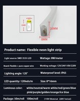 Bande lumineuse LED néon sans soudure 12V 24V 110V 220V 6x12mm 8x16mm 50m 100m par rouleau IP65 résistante aux intempéries