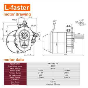 24V 350W 120Rpm 44Mm Langere As As Diameter 17Mm Lage Snelheid Wiel Stoel Borstel Dc Versnelling <span class=keywords><strong>Motor</strong></span> Met Elektrische Rem - Product Image 3