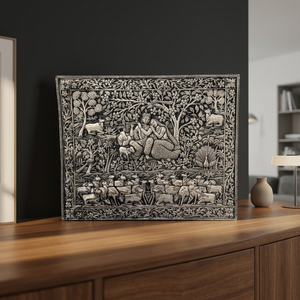 Flauta de Amor con Tallado Fino, Pintura Artística de Vaca Radha Krishna - Product Image 3