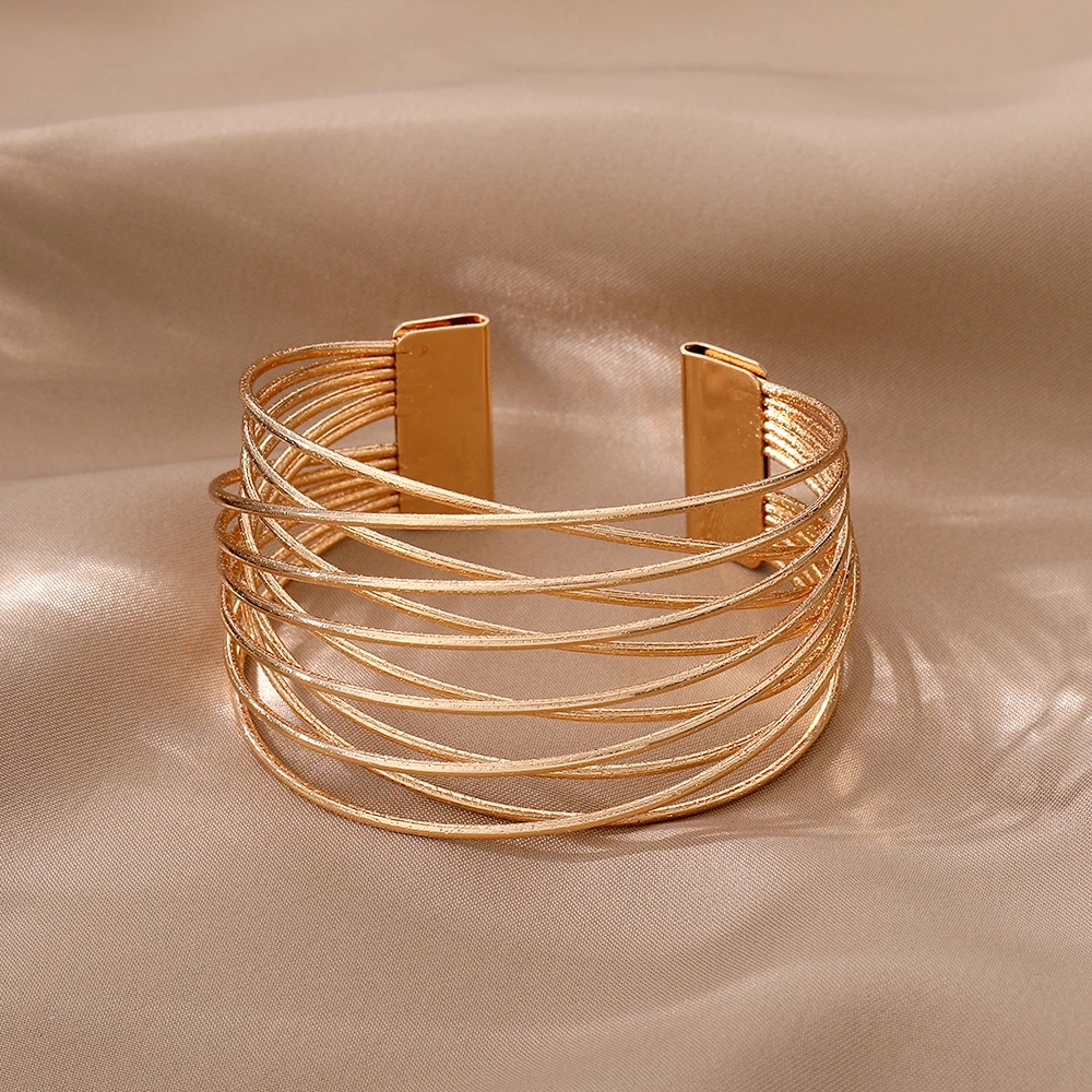 PUNK Gold Color Metal Bangles for Women Men Cross