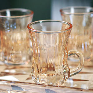 トルコティーカフェグラスアンバーゴールデンカラーホームテーブルカップハンドル付き温水飲用ガラス製品アラビア語の小さなコーヒーガラスマグ - Product Image 4