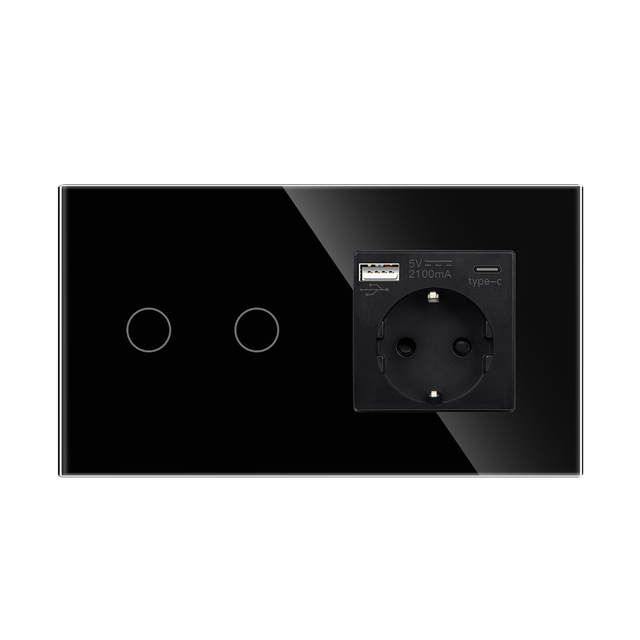USB Type-C Wall Socket EU Sockets Power Double Sockets Glass German Power Outlets Wall Mounted
