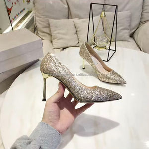 JC Versión Superior Dorada Clásica con Lentejuelas, Zapatos de Tacón Alto para Mujer, Ideales para Banquetes y Bodas, Suela de Cuero Genuino, Elegantes con Detalles de Diamantes, Estilo Jimmy Choo - Product Image 6