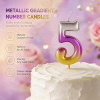 Ensemble de bougies numérotées pour gâteau 0-9, multicolores, sans fumée, dégradé métallique, bougies 3D en forme de chiffres pour fête d'enfants, faible MOQ