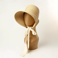 Sombrero de paja trenzado para niña y niño, gorra de paja de estilo Vintage, con correas para fijar, sombreros de Sol para senderismo con paja de trigo Natural